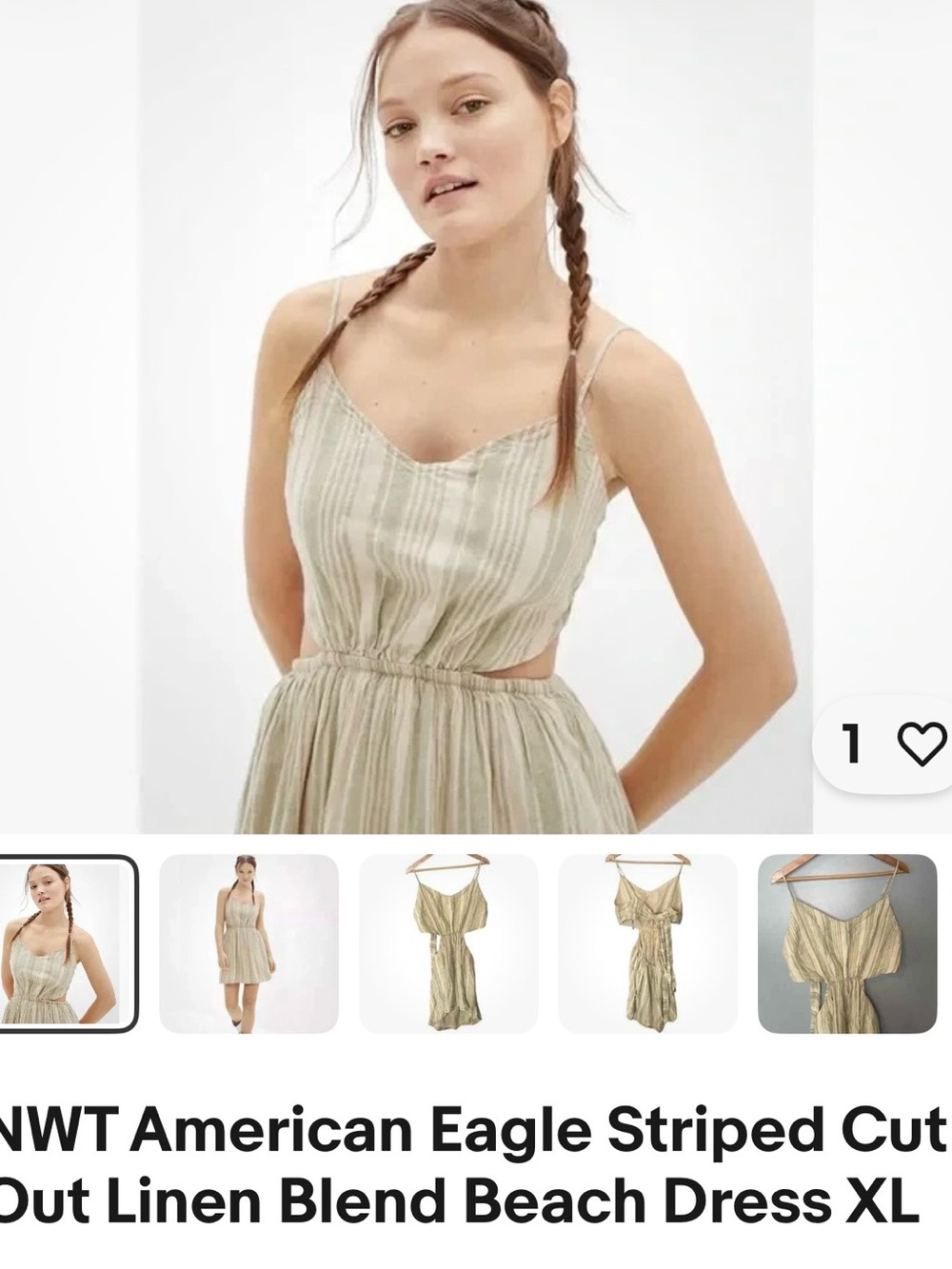 American Eagle-Light Beige/Sage Striped Sundress - Sleeveless Women’s Dress